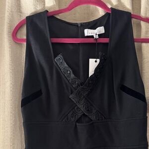 NWT Vintage Vassallo Sleveless Midi Black Dress, Embroidered, Keyhole, 12